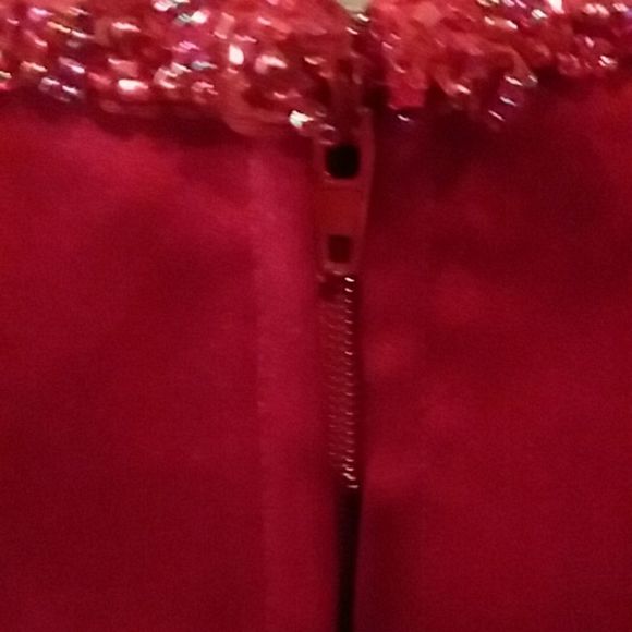 Dessy Collection bustier sz 16 cranberry with beading at top and bottom. - Picture 5 of 15